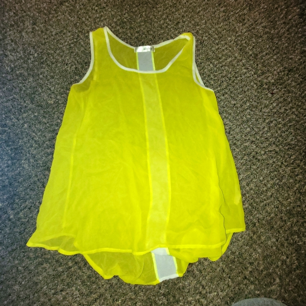 Sheer size small women's top sleeveless bright yellow and white